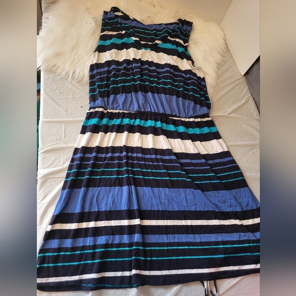 Merona Navy and White Striped Midi Dress, Size XXL - Picture 3 of 4
